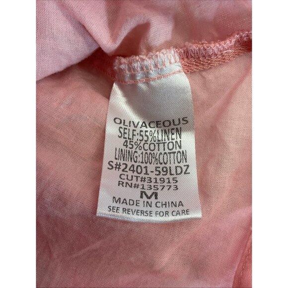 Olivaceous Dress size M Floral Tiered Cottage linen pink flounce flutter sleeve - Picture 10 of 13